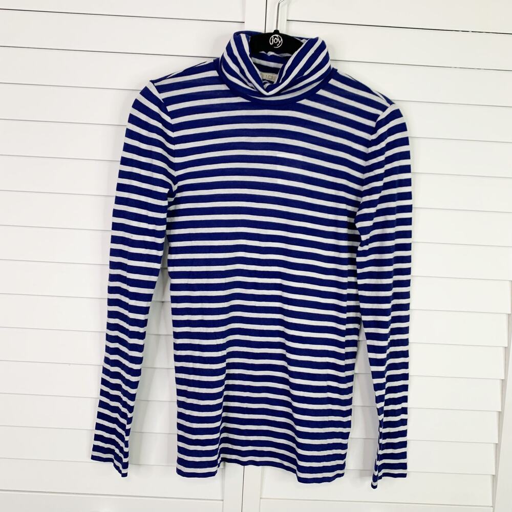 J. Crew Turtleneck Lightweight Top Size XS Blue White Striped Long Sleeve F6030